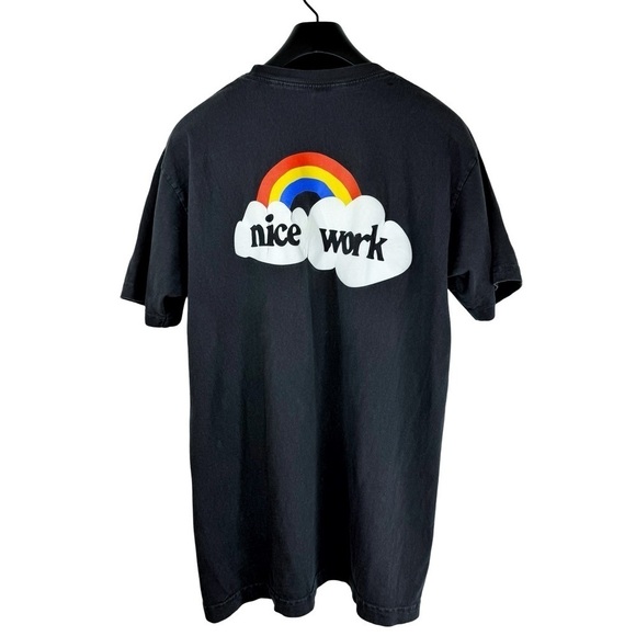 NICE WORK Men's Black Famous NICE WORK Rainbow Logo Crew Neck T-Shirt Size M - Picture 1 of 5